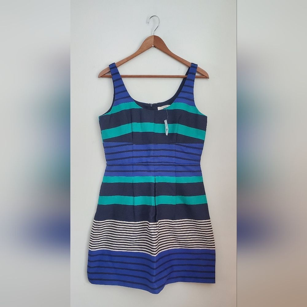 Loft Ann Taylor Striped Blue and Green Sleeveless Dress Size 4